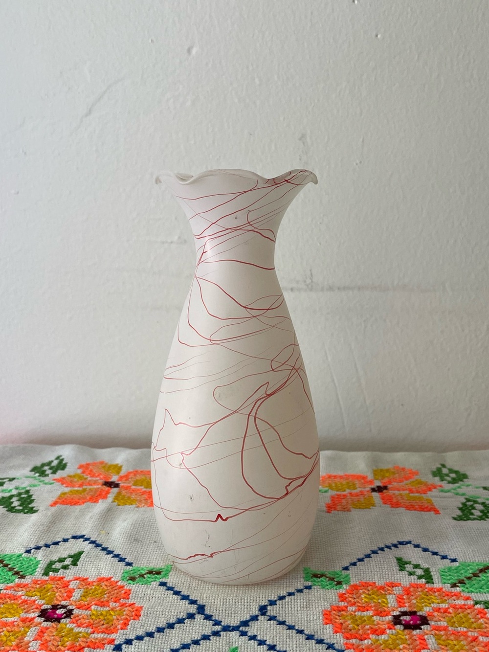Vintage Hazel Atlas Red Drizzle & Frosted Glass Bud Vase